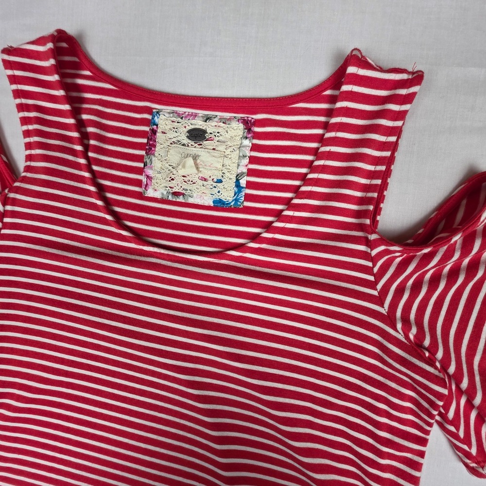 Cupio Blush Cold Shoulder Striped T-Shirt Dress Womens Medium Red White Viscose